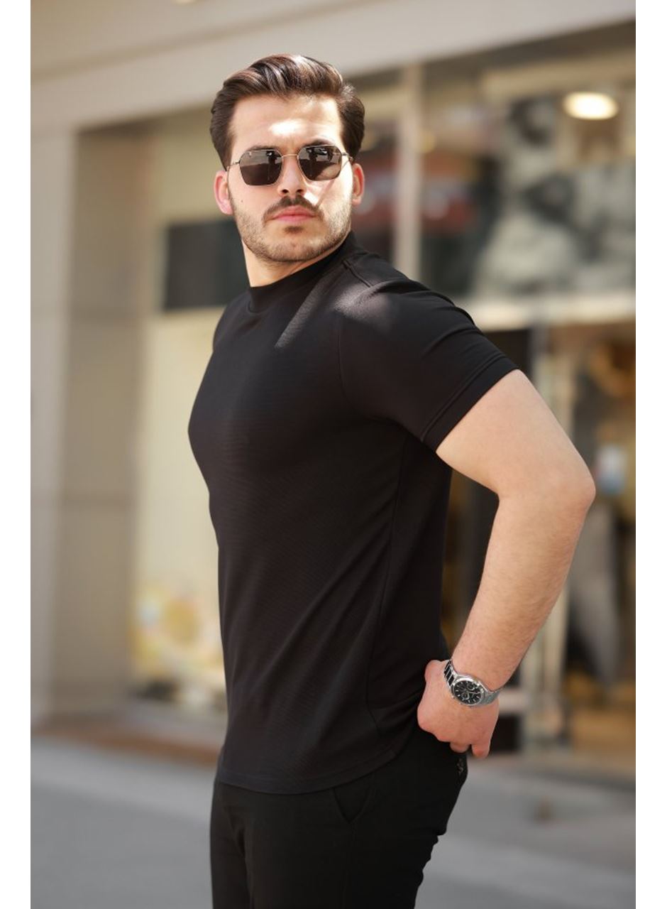 Erkek Ince çizgi Dokulu Kısa Kollu T-shirt