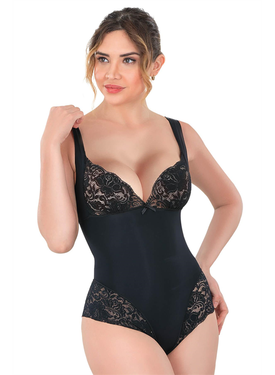 Siyah MI Emay 2947 Dantelli Agraflı Body Korse