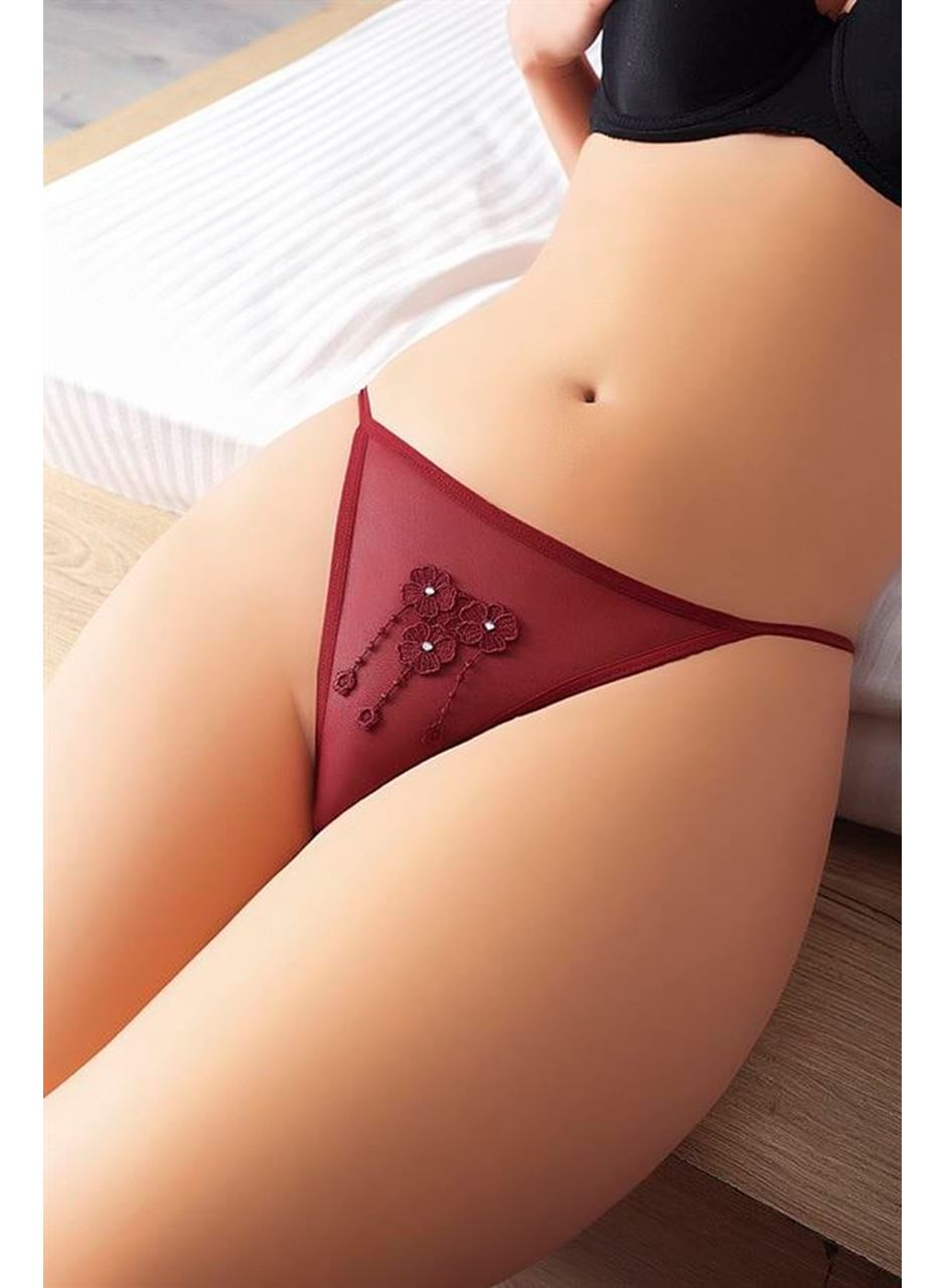 Kiremit Rengi Nakışlı Desenli Fantezi Tanga String