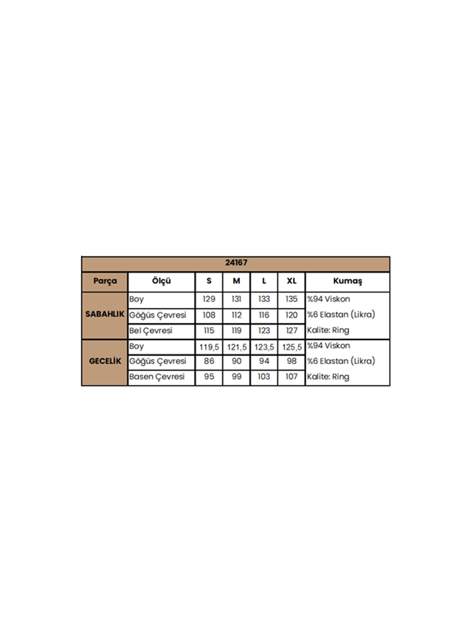 Çiçek ve Yaprak Desenli Dantelli ve Dekolteli Sabahlık Takımı