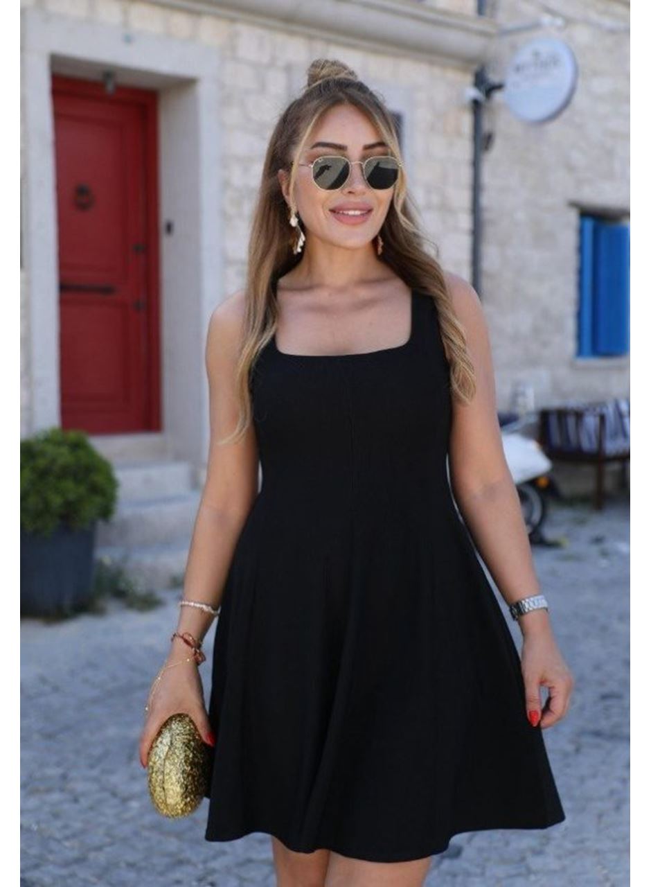 Kadın Askılı Kare Yakalı Kısa Modal Elbise