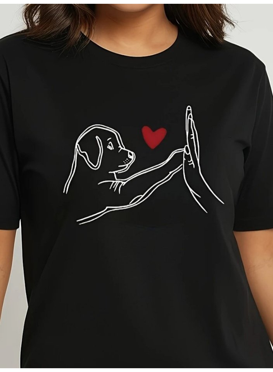 Kadın Kısa Kollu Bisiklet Yaka Köpek Baskılı Viskon Bluz