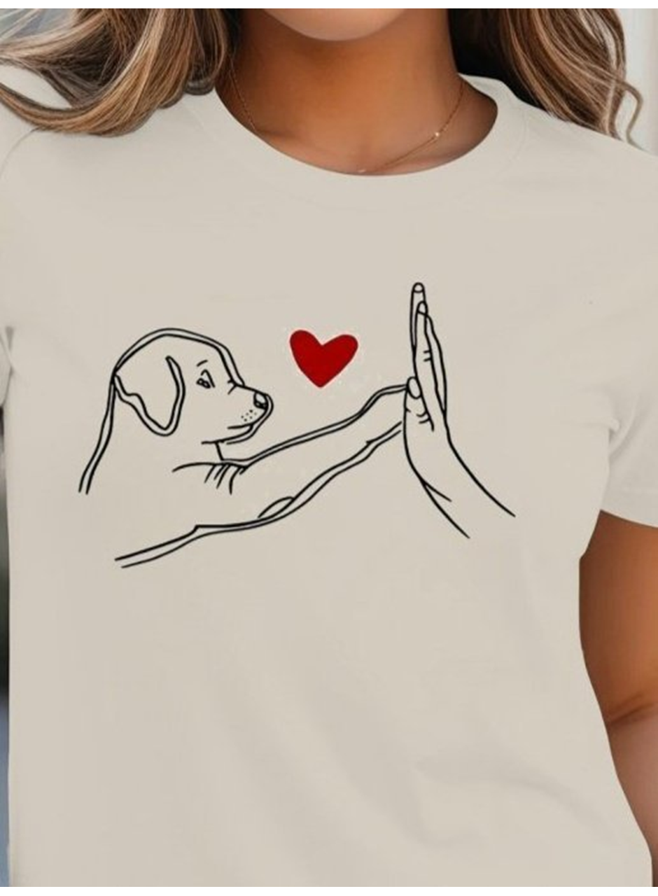 Kadın Kısa Kollu Bisiklet Yaka Köpek Baskılı Viskon Bluz