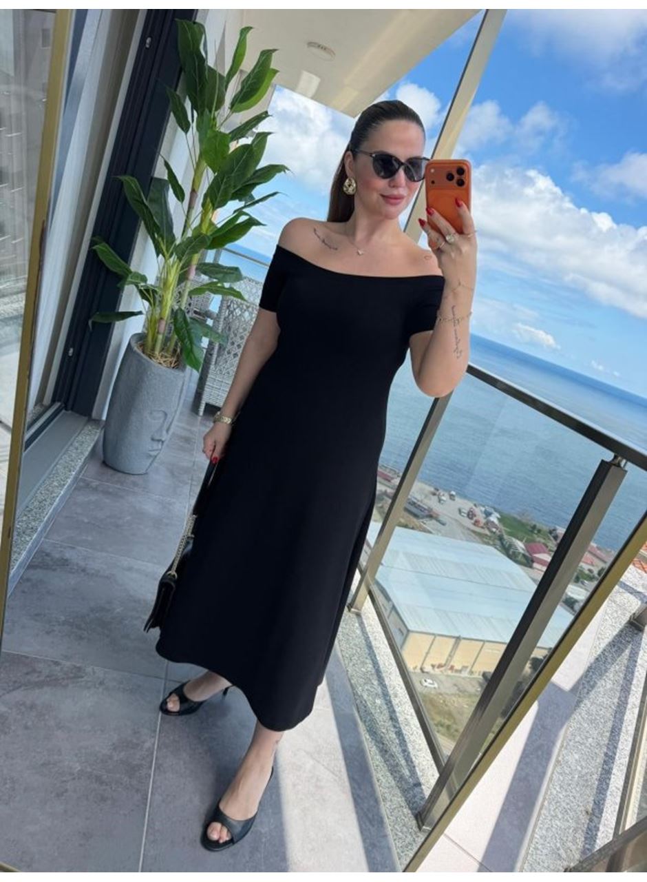 Kadın Madonna Yaka Midi Boy Modal Elbise