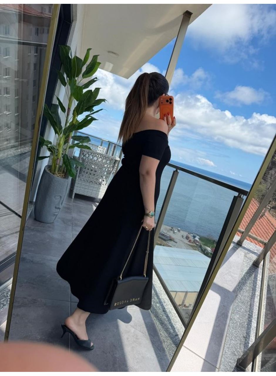 Kadın Madonna Yaka Midi Boy Modal Elbise