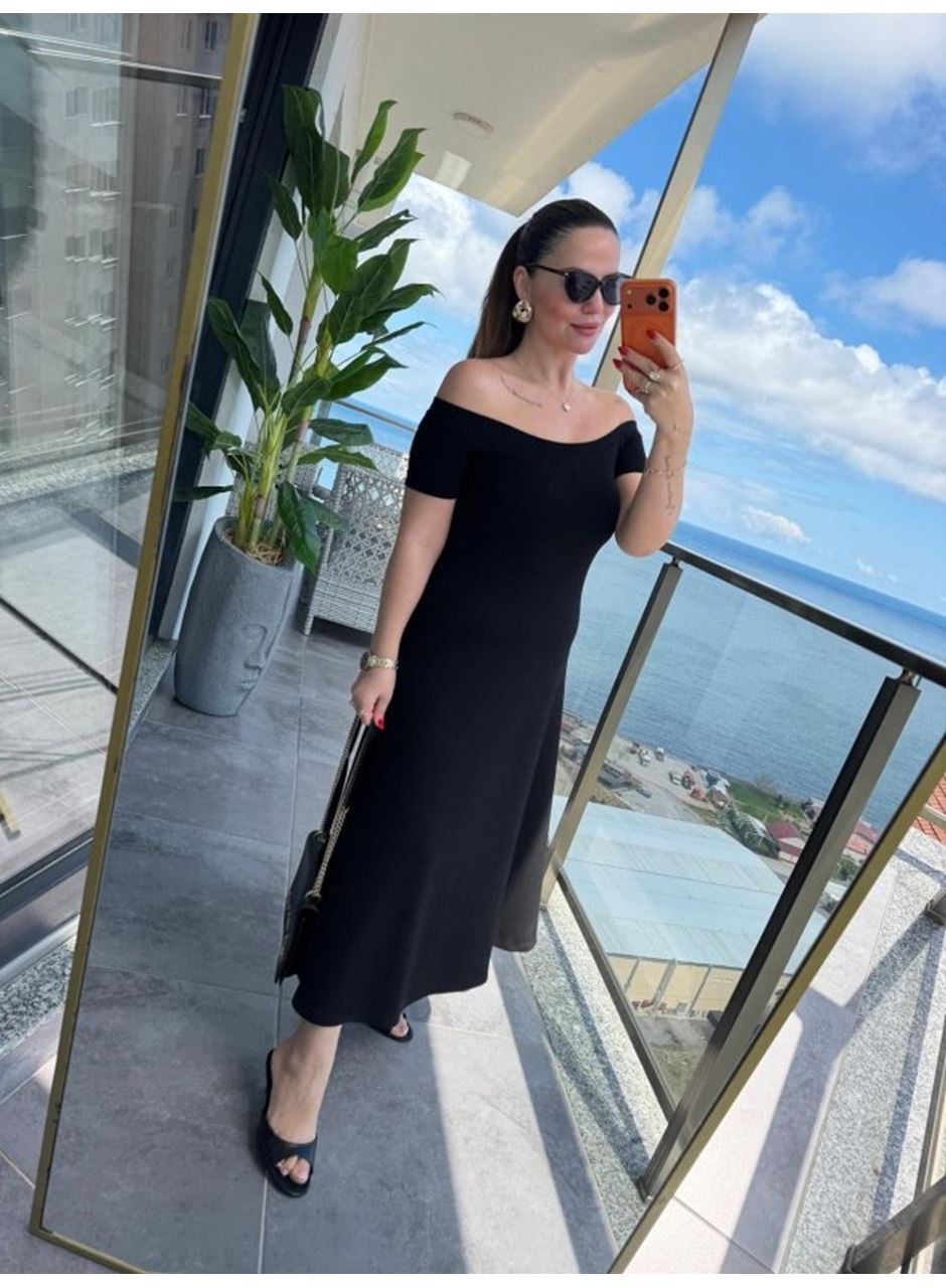 Kadın Madonna Yaka Midi Boy Modal Elbise