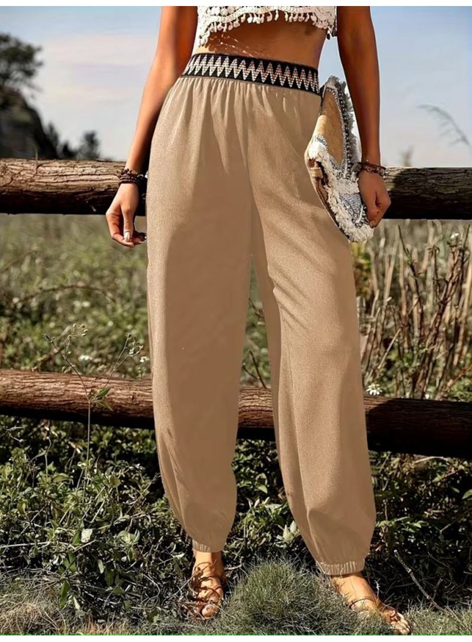 Kadın Yüksek Bel Beli Lastikli Dökümlü Ve Beli şeritli Pera Pantolon