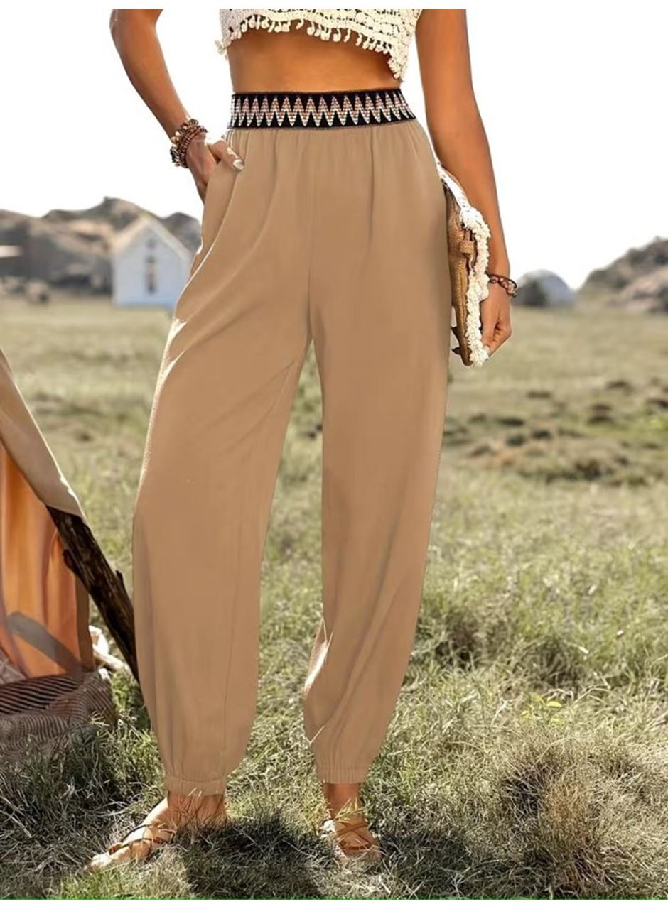 Kadın Yüksek Bel Beli Lastikli Dökümlü Ve Beli şeritli Pera Pantolon