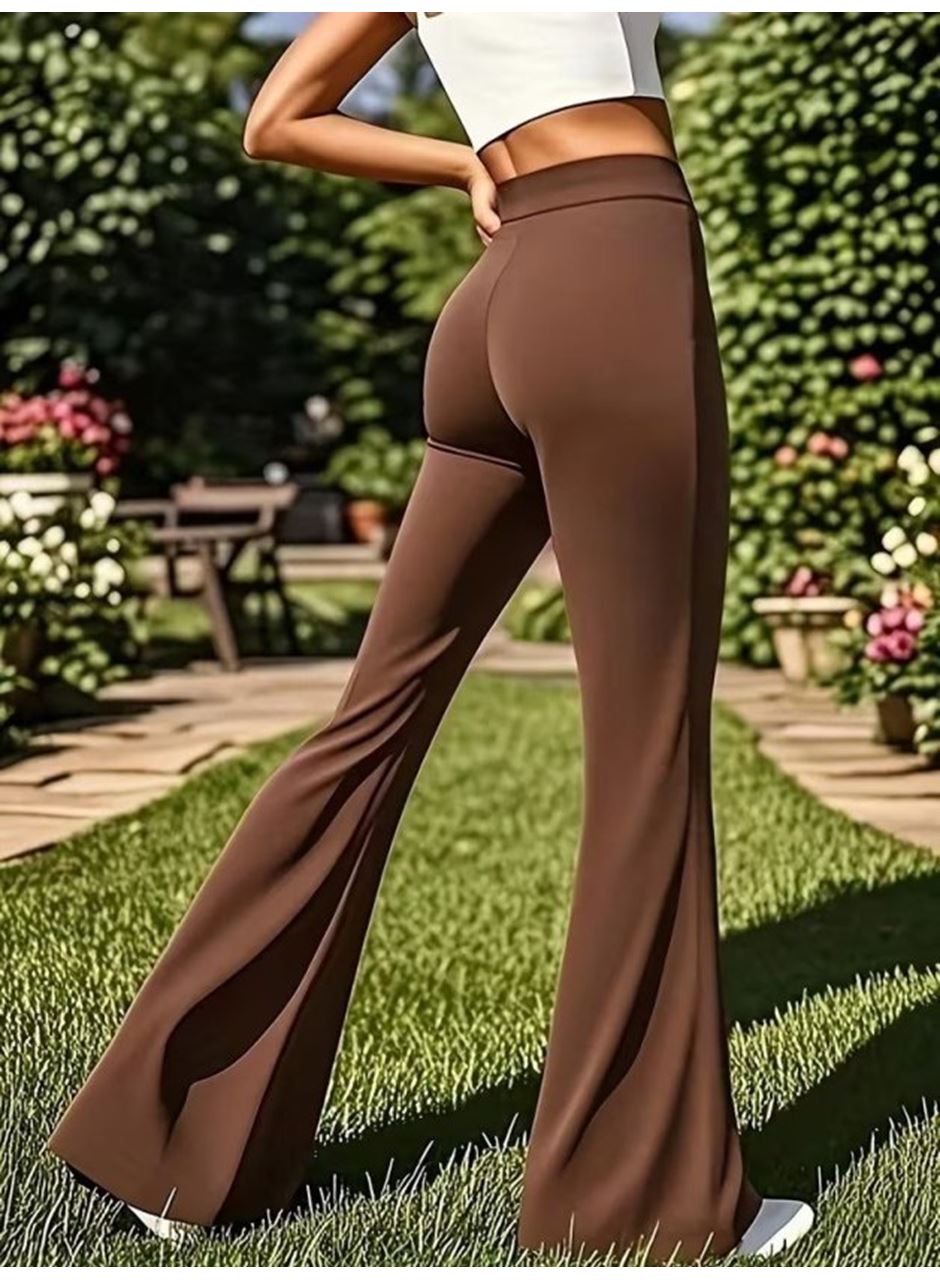 Kadın Yüksek Bel Cepli Paçaya Doğru Geniş Dalgıç Pantolon