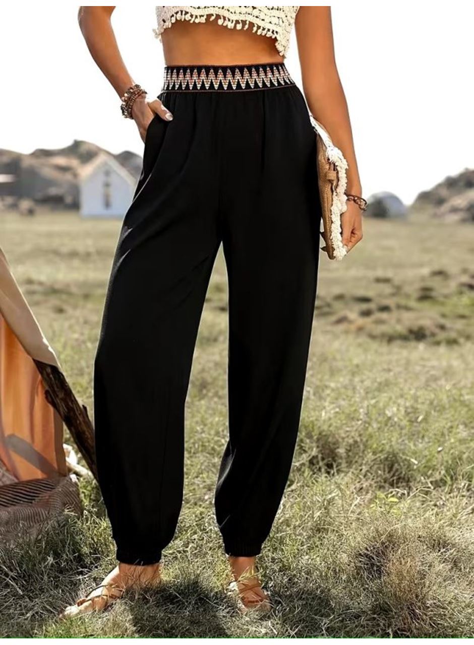 Kadın Yüksek Bel Beli Lastikli Dökümlü Ve Beli şeritli Pera Pantolon