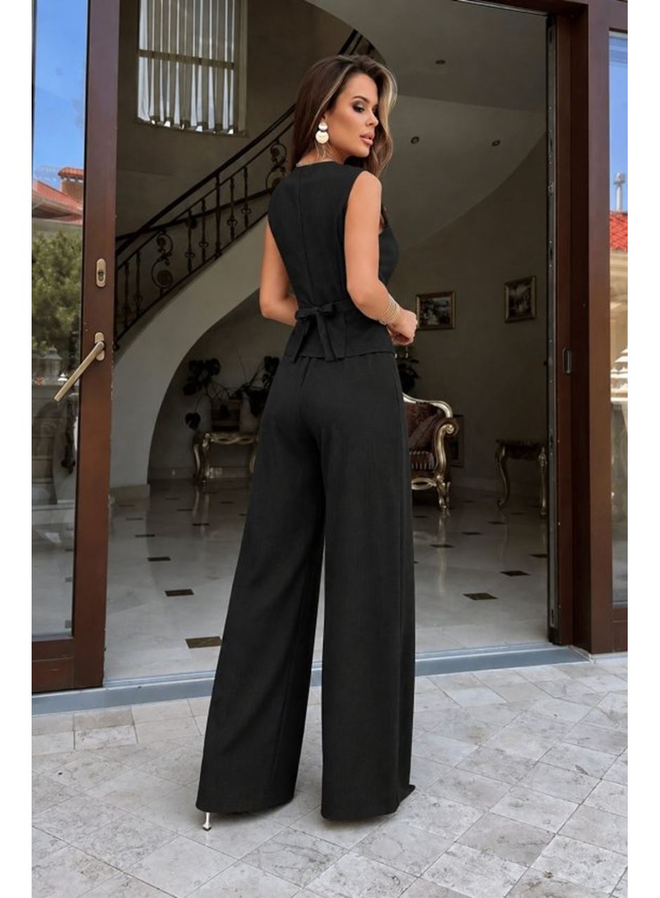Kadın Askılı önden Düğmeli Bluz Ve Pantolon Keten Ikili Takım