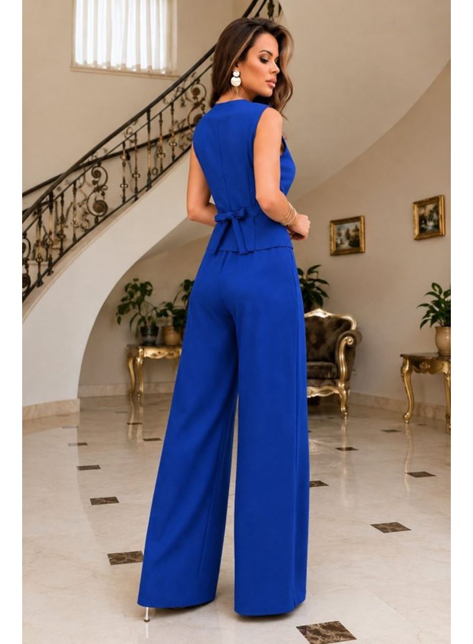 Kadın Askılı önden Düğmeli Bluz Ve Pantolon Keten Ikili Takım