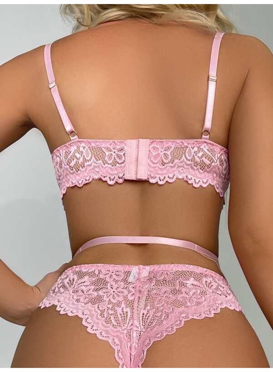 Kalp Aksesuarlı Dantelli Fantezi Pembe Jartiyer Takım