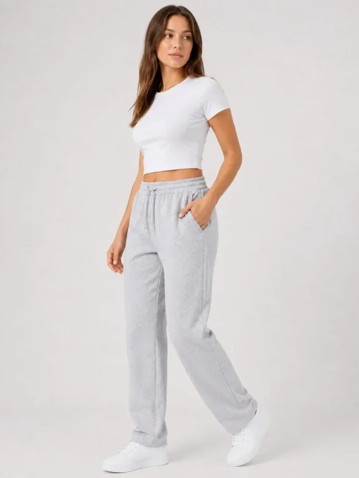Pike Dokuma Kumaş Cepli Eşofman Altı Lastikli Bağcıklı 4 Mevsim - Gri