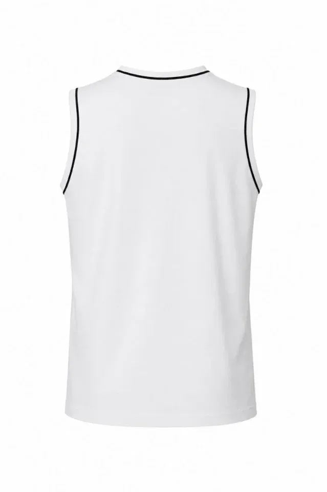 Ön Unisex Pamuklu Bisiklet Yaka Kolsuz Atlet Kontrast Biyeli Regular Fit - Beyaz