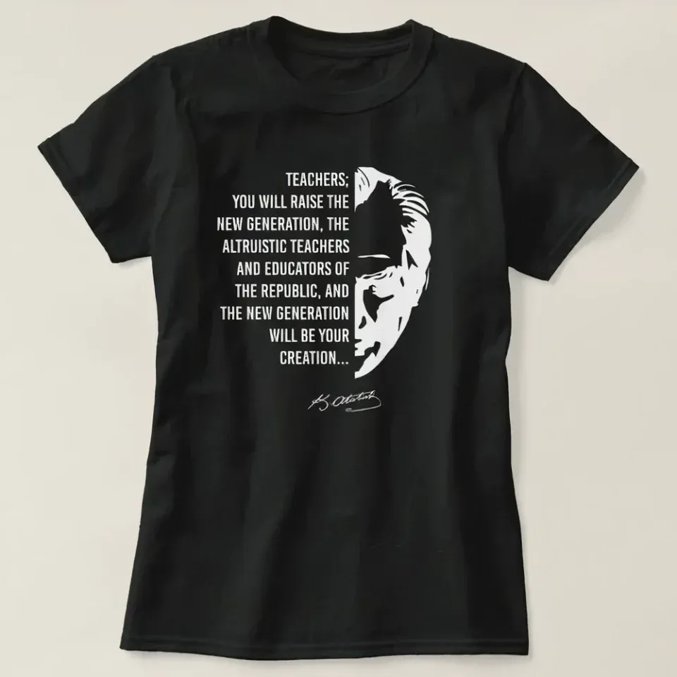 24 Kasım Öğretmenler Günü Temalı Baskılı Bisiklet Yaka T-shirt - Siyah