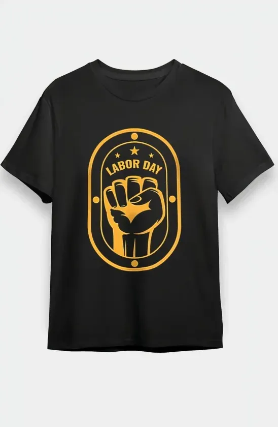 1 Mayıs Labor Day Emekçi Temalı Baskılı Oversize Bisiklet Yaka T-shirt - Siyah