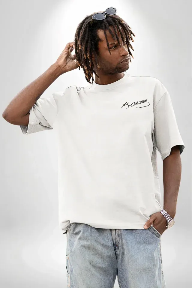30 Ağustos Zafer Bayramı Ön Arka Baskılı Oversize Bisiklet Yaka T-shirt - Beyaz