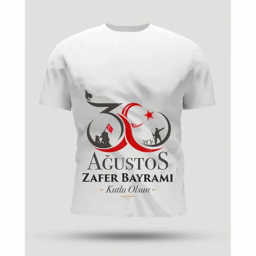 30 Ağustos Zafer Bayramı Baskılı Oversize Bisiklet Yaka T-shirt