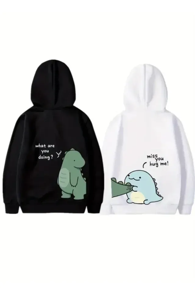 Sevgililer Günü Baskılı Oversize Kapüşonlu Sweatshirt Hoodie - Beyaz