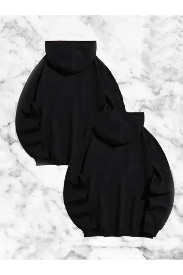 Sevgili Çift Kombini Örümcek Baskılı Kapüşonlu Sweatshirt Hoodie - Siyah