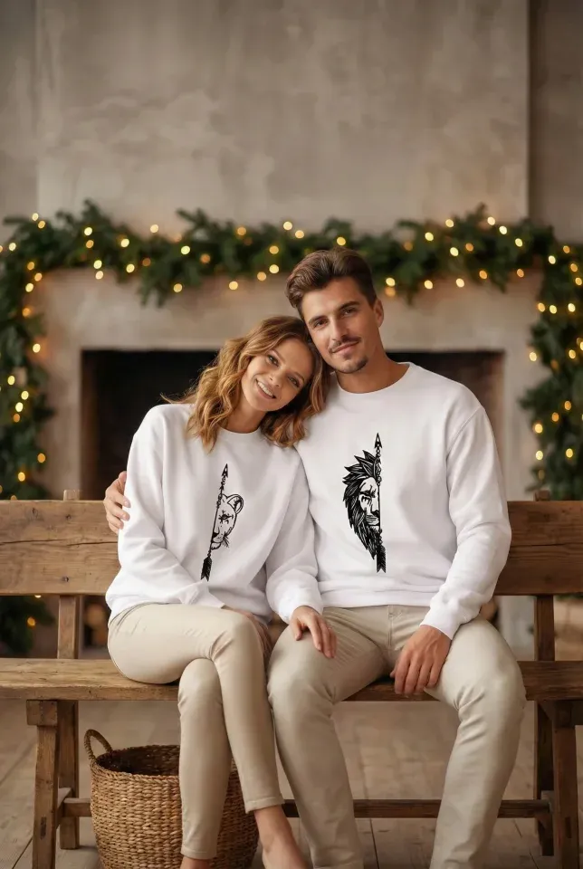 Sevgililer Günü Baskılı Oversize Bisiklet Yaka Sweatshirt - Beyaz