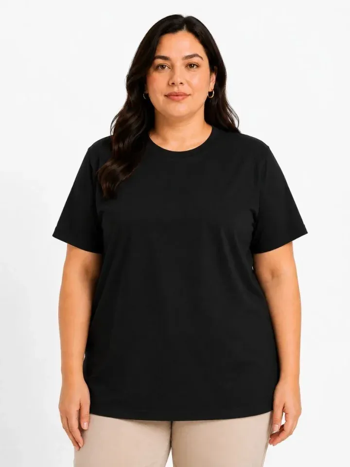 Battal Big Size Basic Tişört Bisiklet Yaka Rahat Kalıp T-Shirt - Siyah