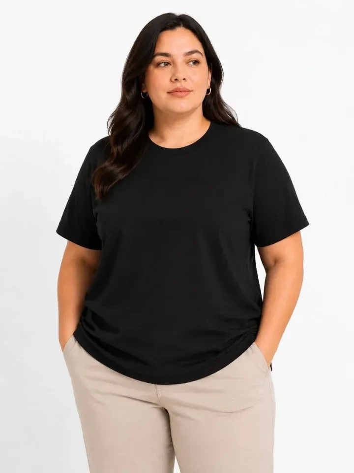 Battal Big Size Basic Tişört Bisiklet Yaka Rahat Kalıp T-Shirt - Siyah