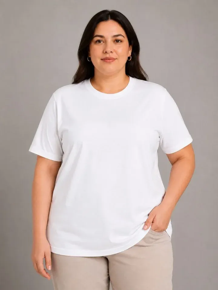 Battal Big Size Basic Tişört Bisiklet Yaka Rahat Kalıp T-Shirt - Beyaz