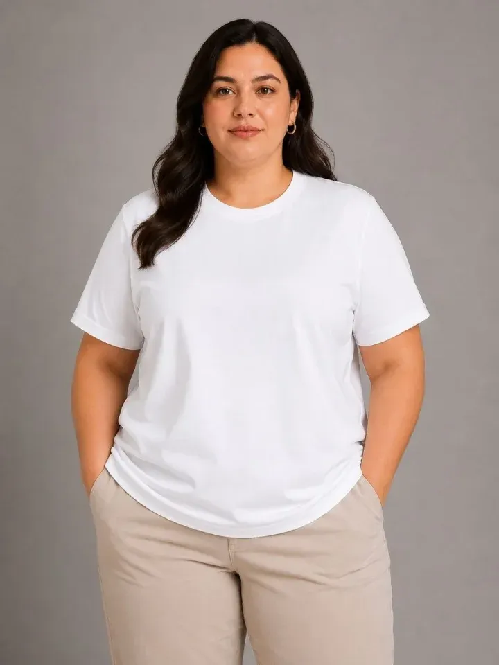 Battal Big Size Basic Tişört Bisiklet Yaka Rahat Kalıp T-Shirt - Beyaz