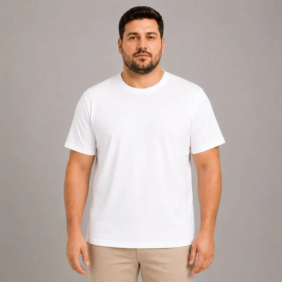 Erkek Battal Big Size Basic Tişört Bisiklet Yaka Rahat Kalıp T-Shirt - Beyaz