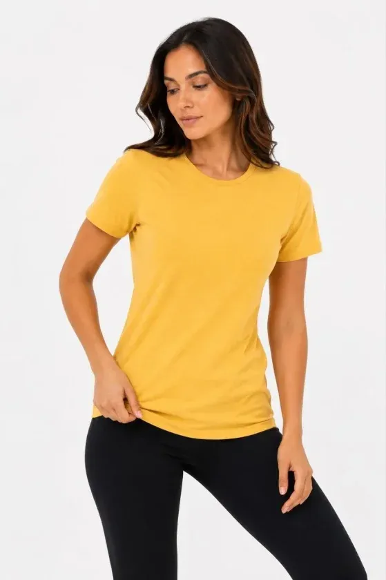 Basic Tişört Bisiklet Yaka Kısa Kol Günlük Yazlık Slim Fit T-Shirt - Sarı
