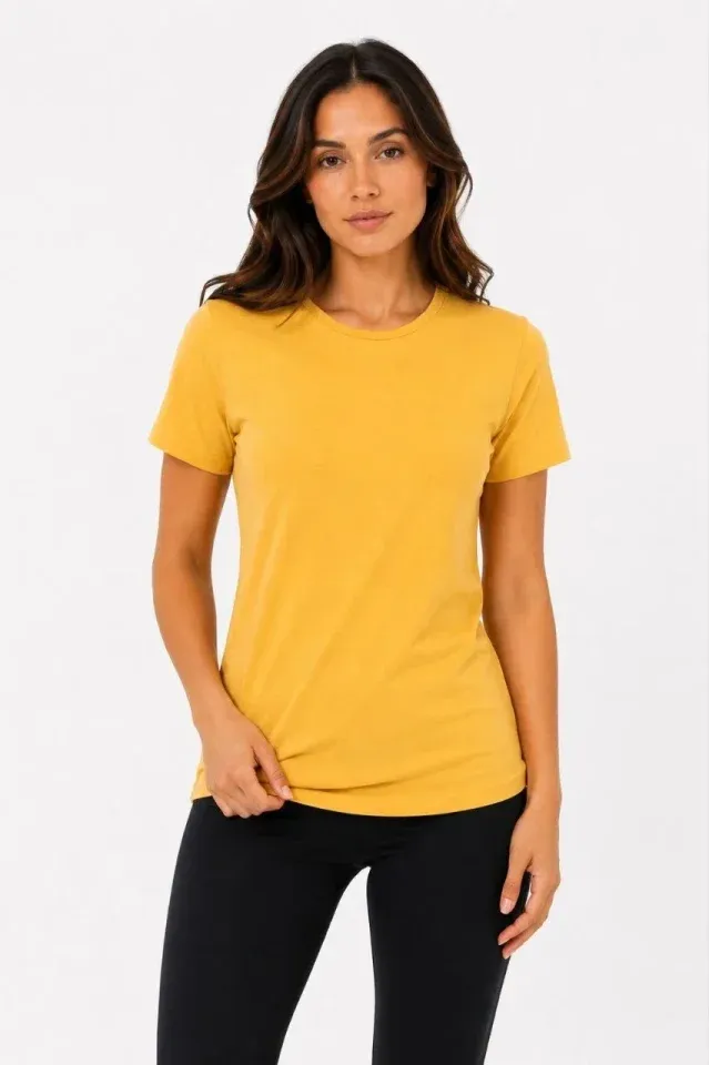 Basic Tişört Bisiklet Yaka Kısa Kol Günlük Yazlık Slim Fit T-Shirt - Sarı