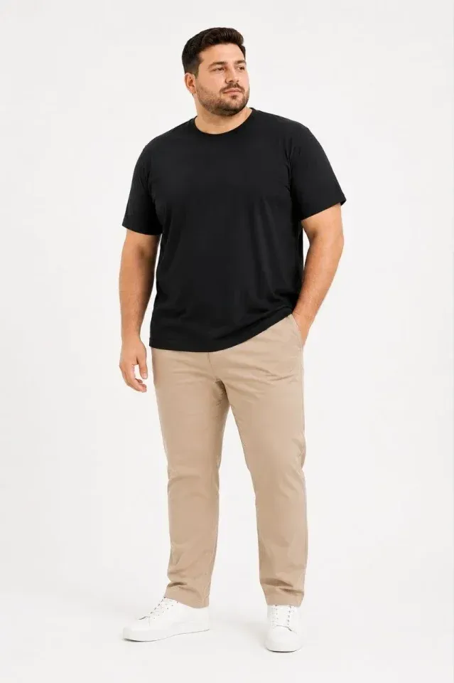 Erkek Battal Big Size Basic Tişört Bisiklet Yaka Rahat Kalıp T-Shirt - Siyah