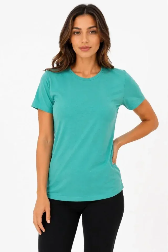 Basic Tişört Bisiklet Yaka Kısa Kol Günlük Yazlık Slim Fit T-Shirt - Su Yeşili