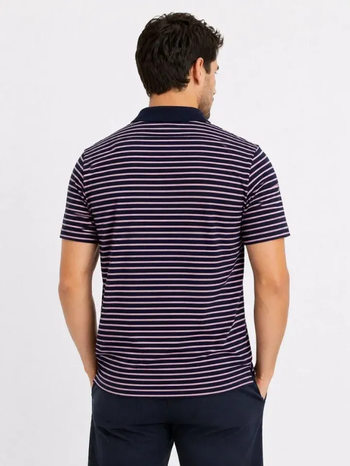 Erkek Pike Kumaş Gül Kurusu Çizgili Polo Yaka Tişört Kısa Kol T-Shirt - Siyah