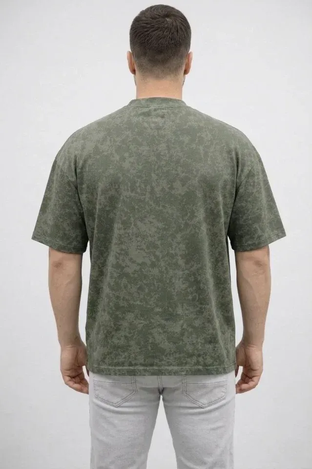 Erkek Premium Tişört OSY Yumuşak Dokulu Yıkamalı Oversize T-Shirt - Haki
