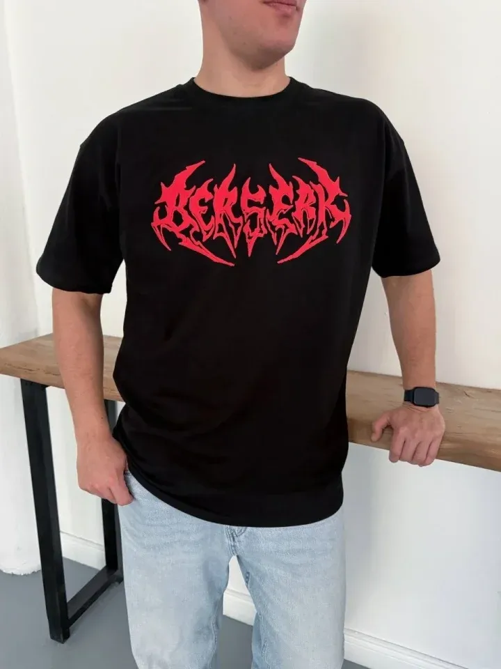 Erkek Baskılı T-Shirt Yazlık Kısa Kol Bisiklet Yaka Rahat Kalıp Tişört - Siyah