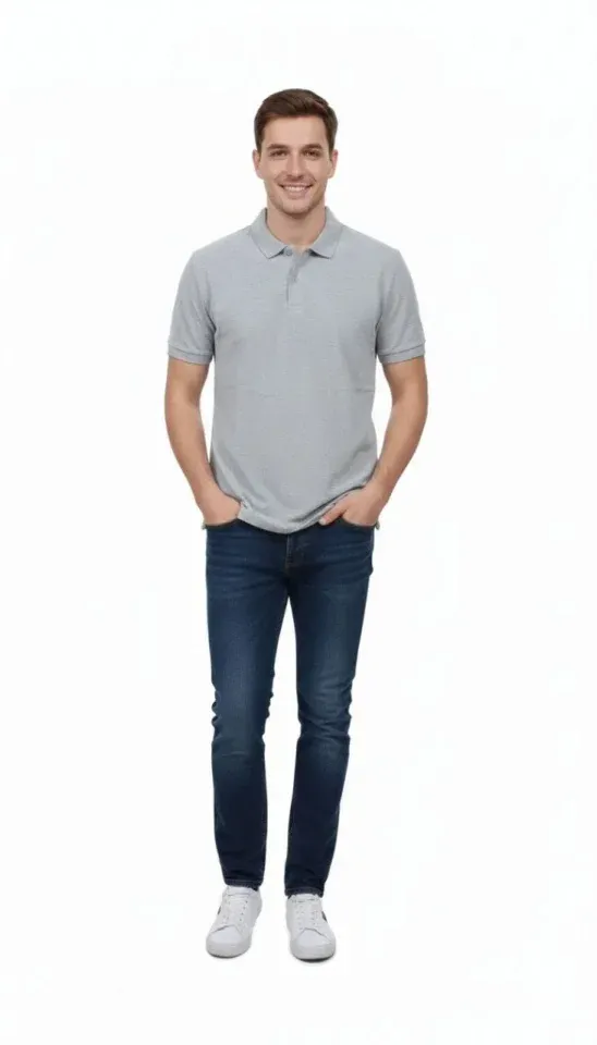 Erkek Pike Kumaş Düğmeli Yaka Regular Fit Günlük Kısa Kol Tişört T-shirt - Gri