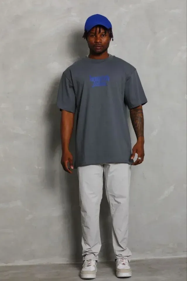 Erkek Baskılı T-Shirt Kısa Kol Bisiklet Yaka Regular Fit Rahat Kalıp Günlük Tişört - Füme