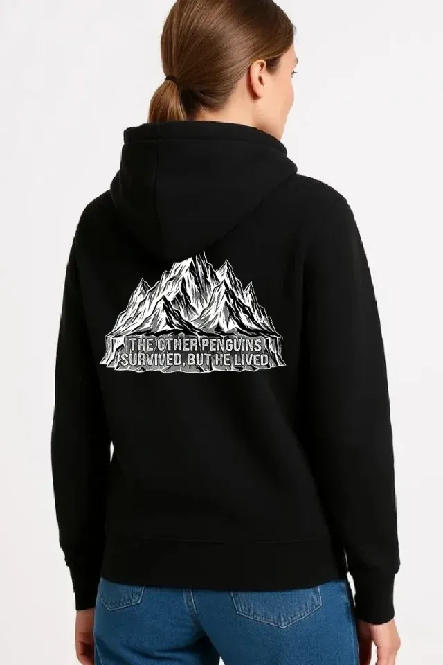 Nihilist Penguen Temalı Oversize Kapüşonlu Sweatshirt - Siyah