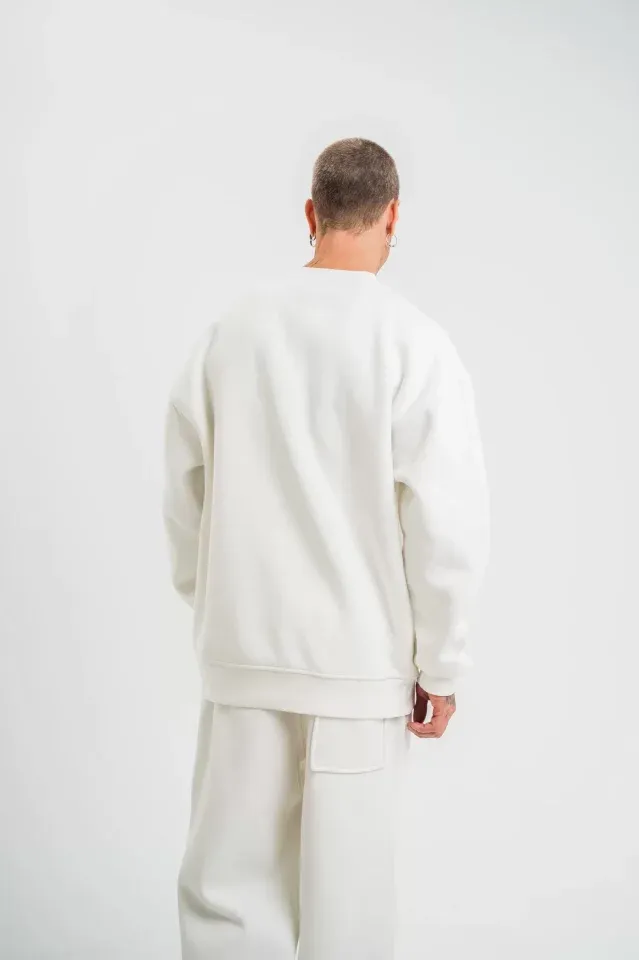 Uzun Kol Bisiklet Yaka Basic SweatShirt - Beyaz