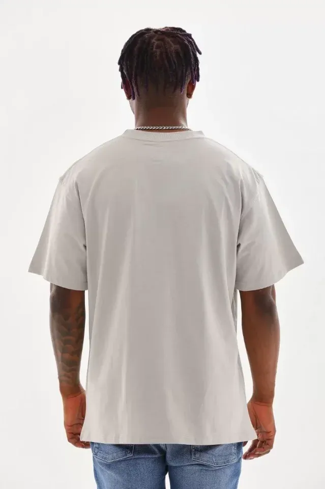 Unisex Baskılı Oversize T-Shirt - Gri