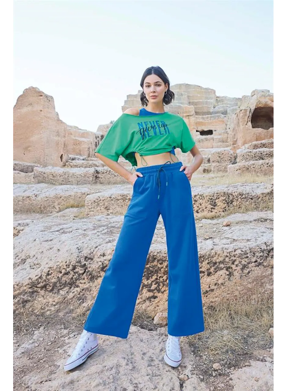 Kısa Kollu "Never Give Up" 3'lü Crop Eşofman Takımı