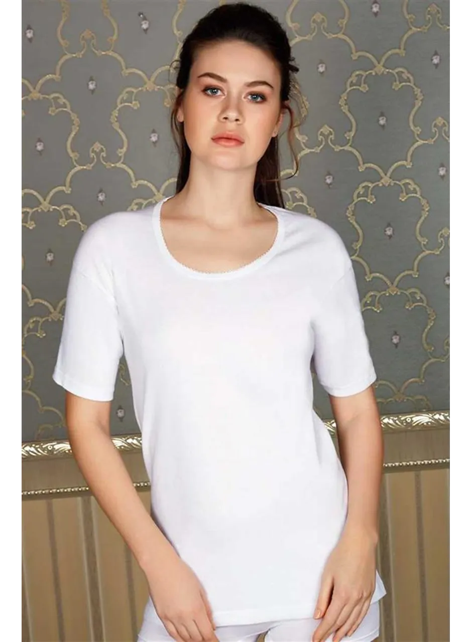Kadın Pamuklu Ribana Geniş Yaka Kısa Kol Fanila T-Shirt (8550)