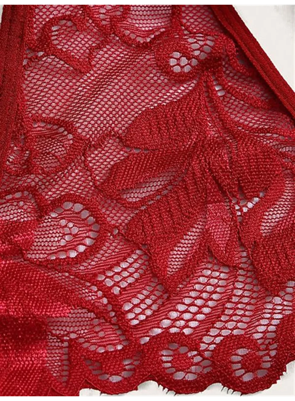 Bordo Dantel İşlemeli Göğüs Dekolteli Fantezi Jartiyer Takımı