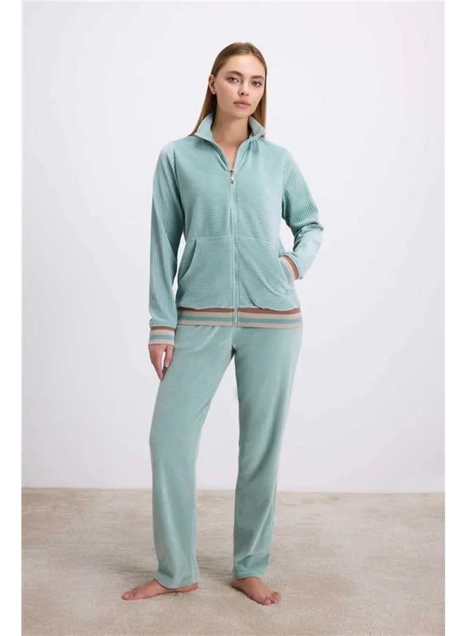 Kadife Dokulu Uzun Kollu Sweatshirt ve Pantolon Takımı