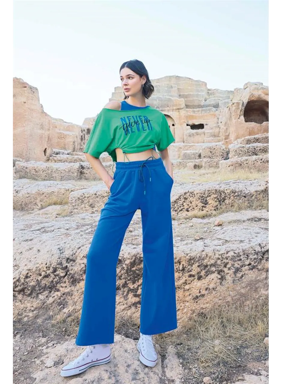 Kısa Kollu "Never Give Up" 3'lü Crop Eşofman Takımı