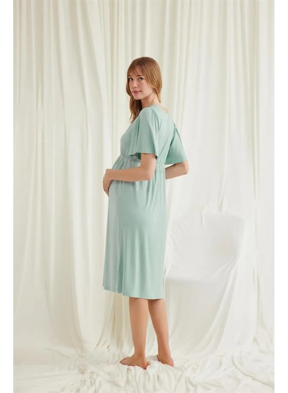 Dantelli Önü Düğmeli Hamile Lohusa Viskon Gecelik