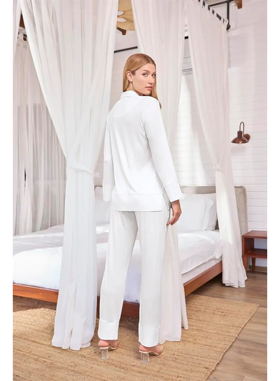 Uzun Kollu Önü Düğmeli Gömlek Yaka Pijama Takımı